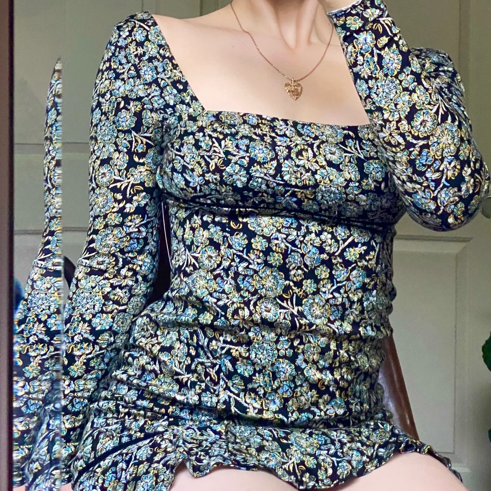 FREE PEOPLE NWT Mini LongSleeve Boheme Dress Black